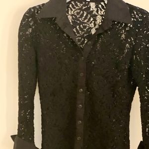 Gorgeous Anne Fontaine Black Lace Button Up Shirt